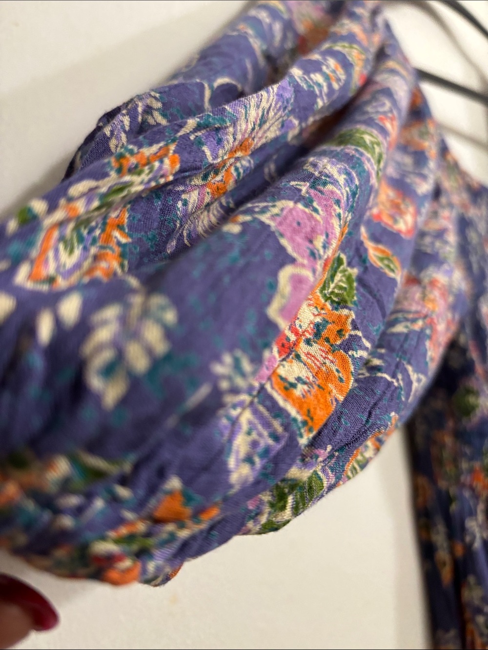 Angie Blue Floral Midi Dress with Orange & Green Accents- P2P:17, Length:42 - Picture 4 of 11